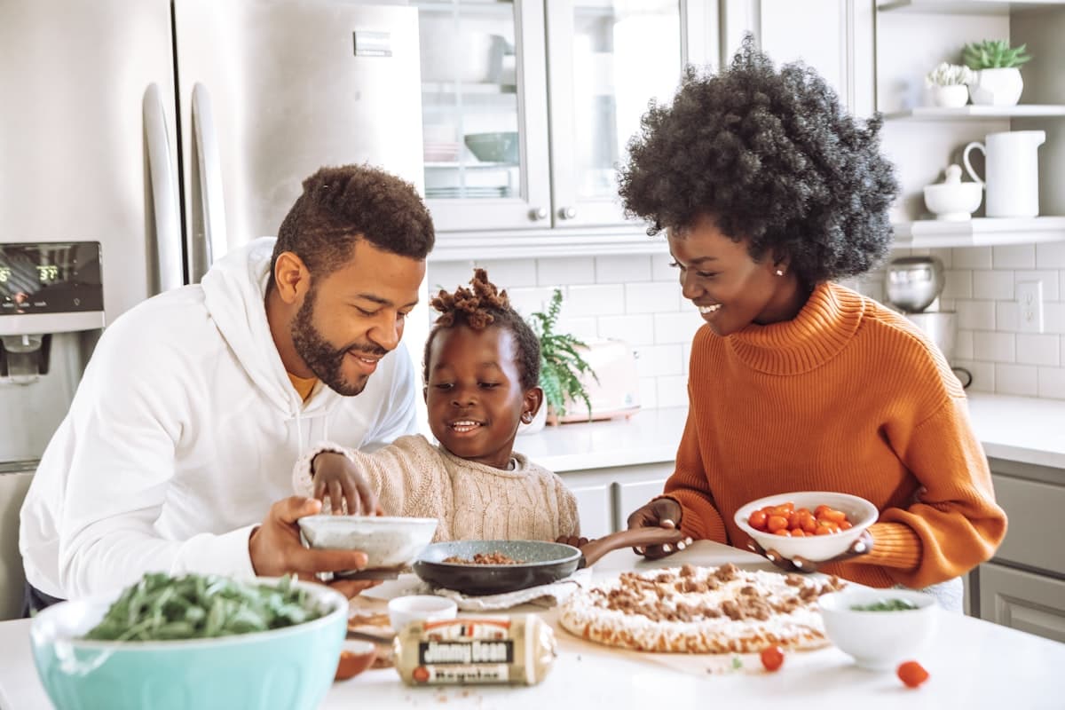 A family sharing dinner around a table